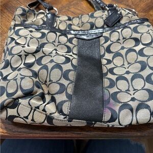 Coach Black and Tan Signature Shoulder Bag
